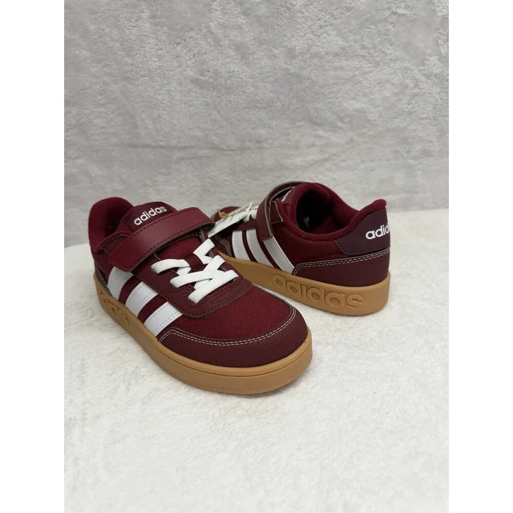 Adidas Breakbase C Kids Sneakers Burgundy White Gum Sole Size 2